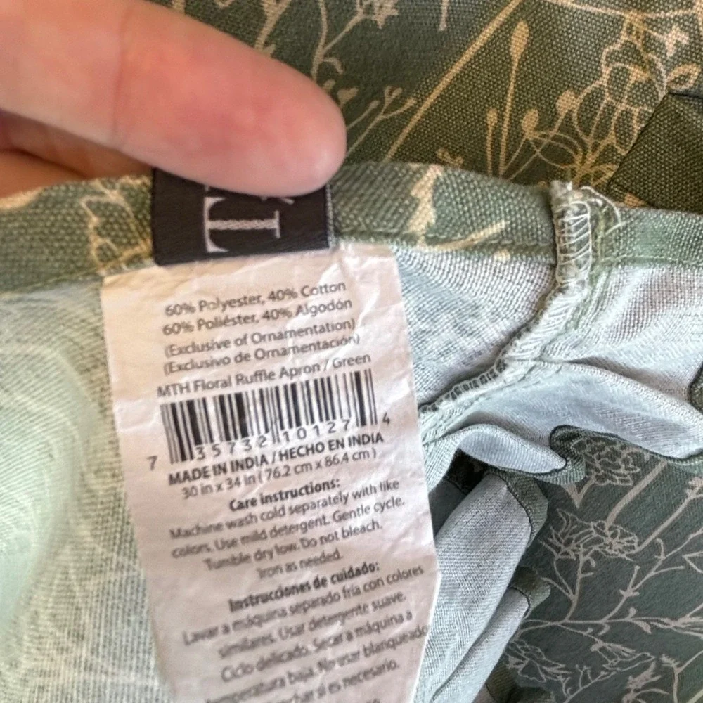 Apron Green Floral OS Cotton/Poly Canvas Cottagecore Ruffle Sage Mint Farmhouse